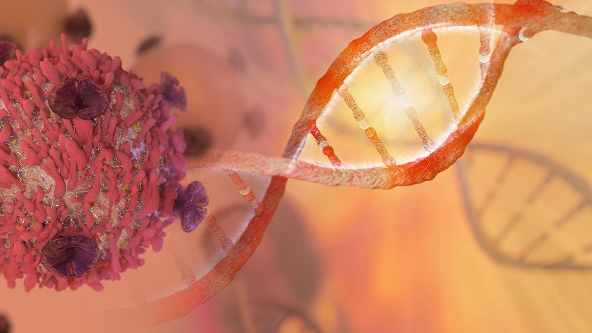 DNA-Strang und Krebszelle