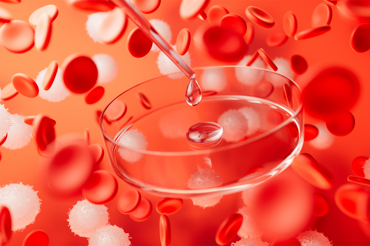Petrischale und rote Blutzellen
